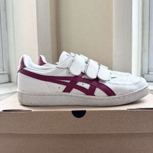 Onitsuka Tiger GSM Velcro Sneakers White Beet Juice Red Womens Size 9.5